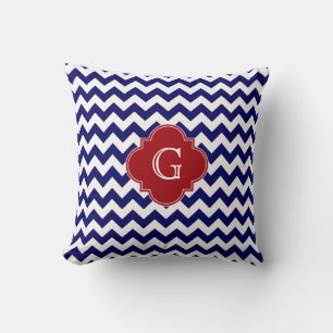 Monogram van de marine Whychar Chevron Cranberry R Kussen