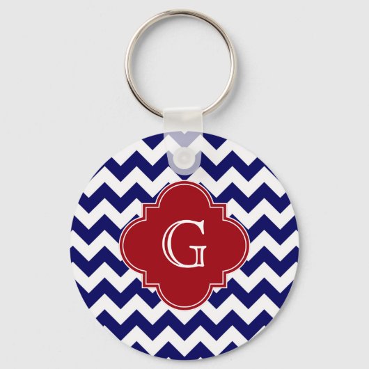 Monogram van de marine Whychar Chevron Cranberry R Sleutelhanger (Voorkant)