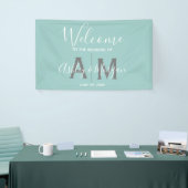 Monogram van de moderne Eggshell Blue Wedding Coup Spandoek (Beurs)