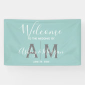 Monogram van de moderne Eggshell Blue Wedding Coup Spandoek (Horizontaal)