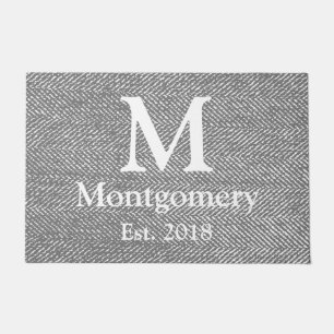 Monogram van de moderne Gray Herringbone & White F Deurmat