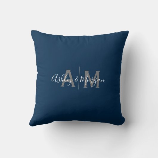 Monogram van de moderne grijze en blauwe paar kussen (Achterkant)