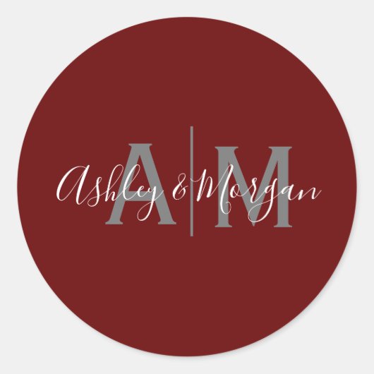 Monogram van de moderne grijze en rode hond ronde sticker (Voorkant)