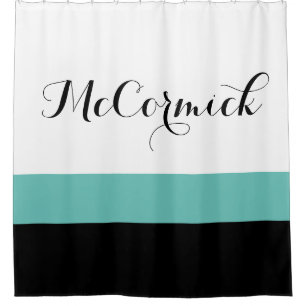 Monogram van de moderne zwarte Blauwgroen Witte St Douchegordijn