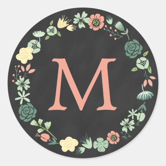 MONOGRAM VAN DE MONOGRAM VAN DE CHALKBOARD RONDE STICKER (Voorkant)