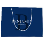 Monogram van de Navy Blue Wedding Party Groot Cadeauzakje (Achterkant)