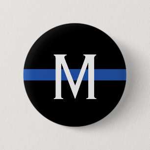 Monogram van de politie met blauwe lijn ronde button 5,7 cm