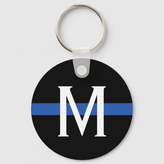 Monogram van de politie met blauwe lijn sleutelhanger (Voorkant)