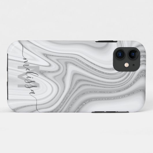 Monogram van de rendy zilverglitter Case-Mate iPhone case (Achterkant (horizontaal))