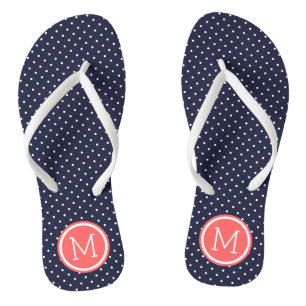 Monogram van de Stippen van de marine en Coral Tin Teenslippers