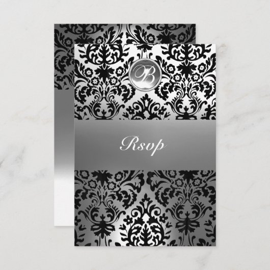 MONOGRAM VAN DE ZWARTE EN WITTE DAMASKGEM AANKONDIGING (Voorkant / Achterkant)