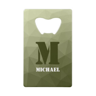 Monogram van het groene, geometrisch maaspatroon v kredietkaart flessenopener