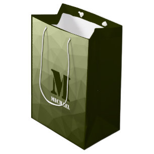 Monogram van het groene, geometrisch maaspatroon v medium cadeauzakje