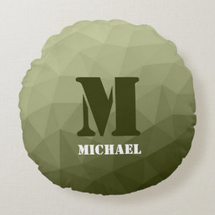 Monogram van het groene, geometrisch maaspatroon v rond kussen