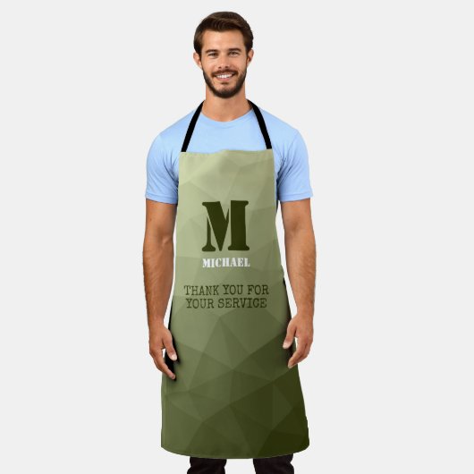 Monogram van het groene, geometrisch maaspatroon v schort (Gedragen)