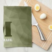 Monogram van het groene, geometrisch maaspatroon v theedoek (Quarter Fold)