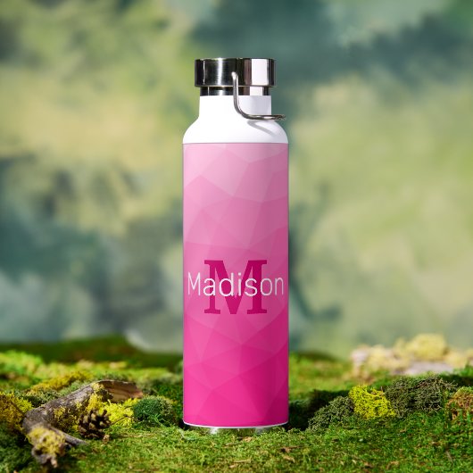 Monogram van het hete roze gradiënt van het Geomet Waterfles (Buiten)