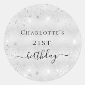 Monogram van het jaarlijkse zilverglitterstofmonog ronde sticker (Voorkant)