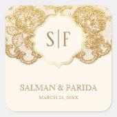 Monogram van het koninklijk en goudflens vierkante sticker (Voorkant)