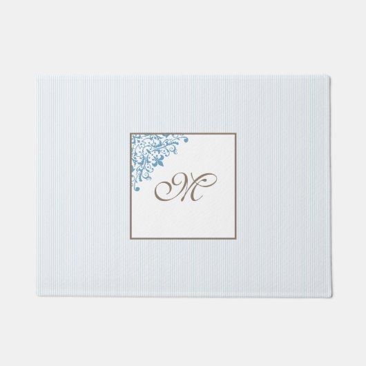 Monogram van het Manuscript Blue Stripe Fleur de L Deurmat (Voorkant)