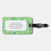 Monogram van het moderne groene krullingspatroon bagagelabel (Achterkant horizontaal)