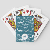 Monogram van het patroon van het Blauwe Shark Pokerkaarten (Achterkant)