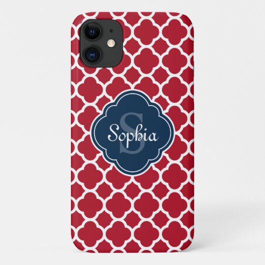 Monogram van het Red Lattice Pattern Navy Case-Mate iPhone Case (Achterkant)