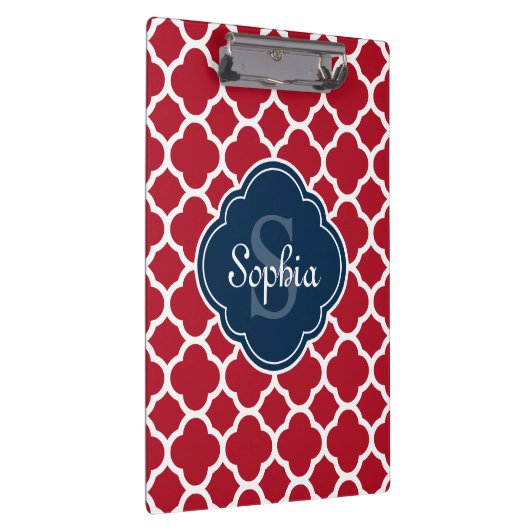 Monogram van het Red Lattice Pattern Navy Klembord (Rechts)