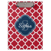 Monogram van het Red Lattice Pattern Navy Klembord (Voorkant)