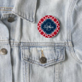 Monogram van het Red Lattice Pattern Navy Ronde Button 5,7 Cm (In situ)