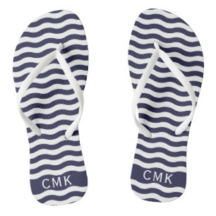 Monogram van het strand van Chic Navy Blue Nautica Teenslippers