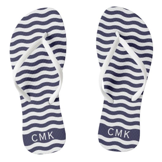 Monogram van het strand van Chic Navy Blue Nautica Teenslippers (Voetbed)