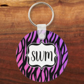 Monogram van het type Hot Paars/Roze Zebra Stripes Sleutelhanger (Voorkant)