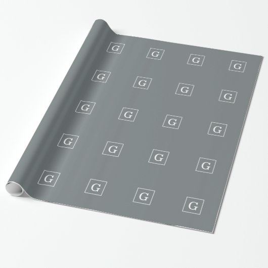 Monogram van het witte Initiaal van de Kool Gray Cadeaupapier (Uitgerold)