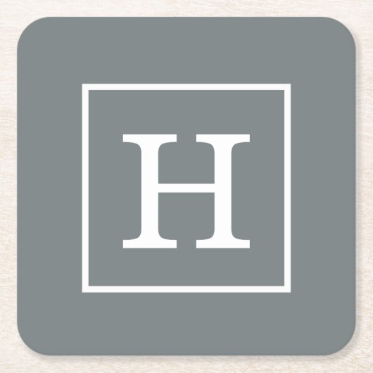 Monogram van het witte Initiaal van de Kool Gray Vierkante Kartonnen Onderzetter (Voorkant)