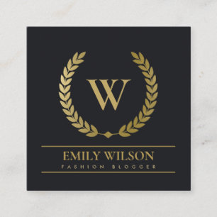 MONOGRAM VAN HET ZWARTE GOUD FLORAL LAUREL WREATH VIERKANTE VISITEKAARTJE