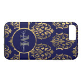 Monogram van marine en gouddamast Case-Mate iPhone case (Achterkant (Horizontaal))