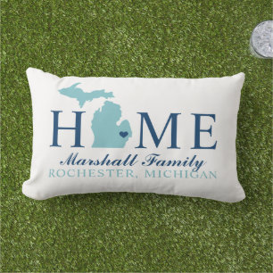 Monogram van Michigan Home Aqua en Aangepast gezin Buitenkussen