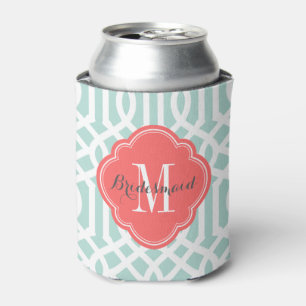 Monogram van munt en koraal blikjeskoeler