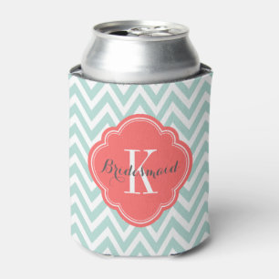 Monogram van munt en koraal chevron blikjeskoeler