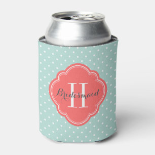 Monogram van munt- en koraalpolka-stippen blikjeskoeler