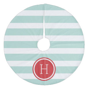 Monogram van munt en rode preppy strepen fleece kerstboom rok