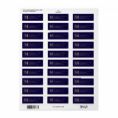 Monogram van Navy Blue en Gold Elegant Etiket (Full Sheet)