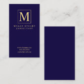 Monogram van Navy Blue en Gold Elegant Visitekaartje (Voorkant / Achterkant)