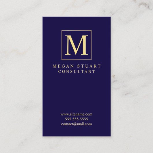 Monogram van Navy Blue en Gold Elegant Visitekaartje (Voorkant)