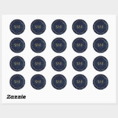 monogram van Navy Blue en Gold Foil Ronde Sticker (Vel)