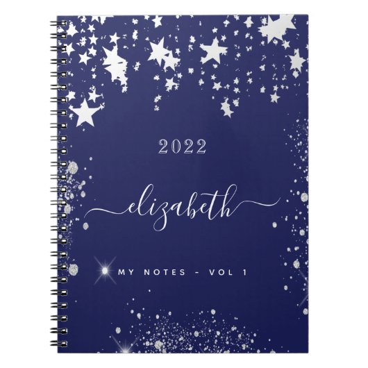 Monogram van Navy Blue White stars Notitieboek (Voorkant)