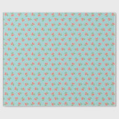 Monogram van Retro girly turquoise cherry Cadeaupapier (Vlak)