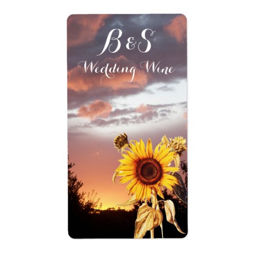 MONOGRAM VAN SUNFLOWER EN SUMMER SUNSET WEDING ETIKET (Voorkant)