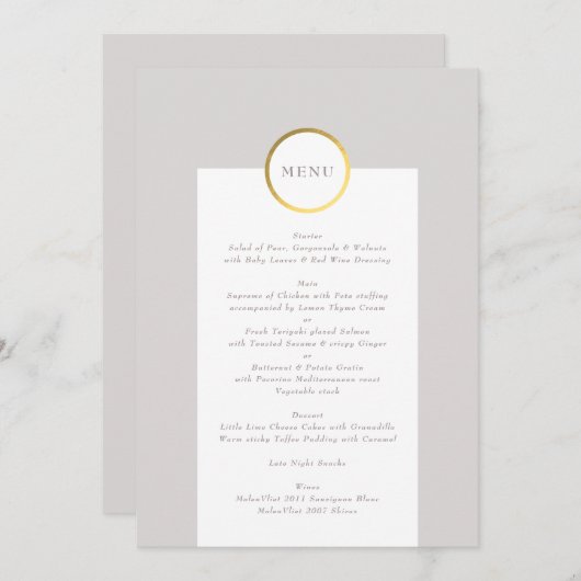 Monogram van Taupe en Gold Foil Circle Weddenschap Menu (Voorkant / Achterkant)